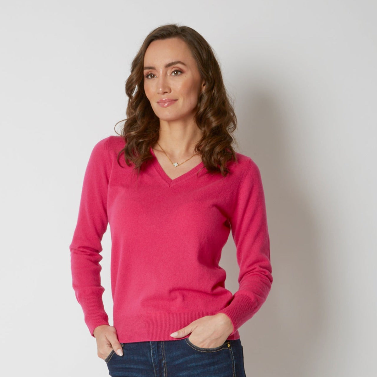 100% CASHMERE HOT PINK V NECK