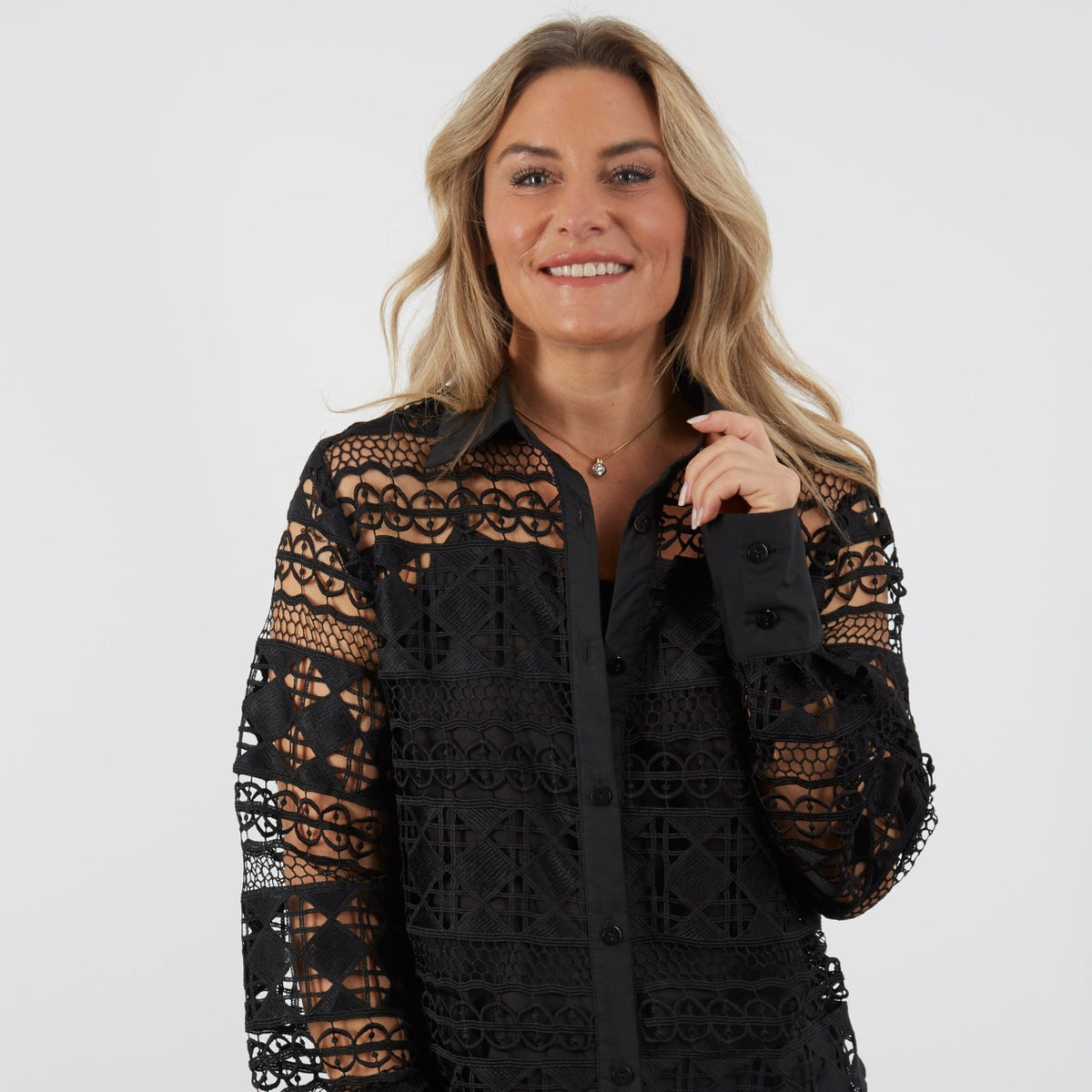 BLACK LACE SHIRT WITH CAMISOLE