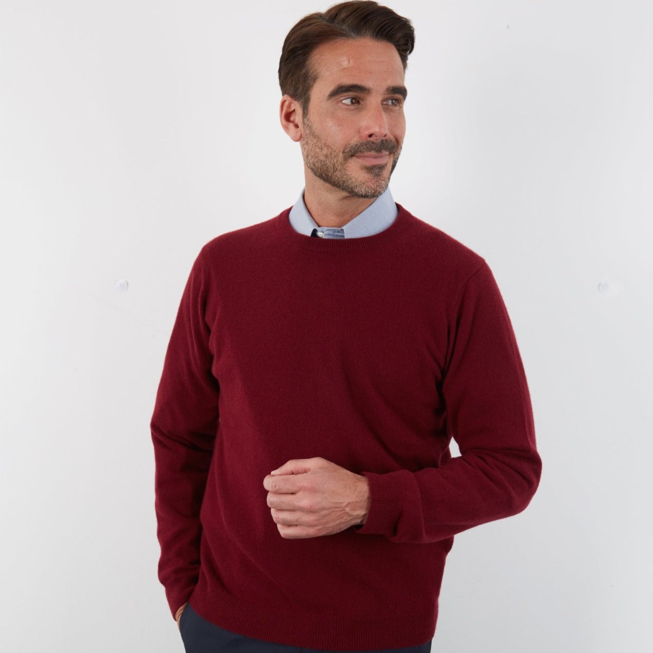 100% CASHMERE BURGUNDY CREW