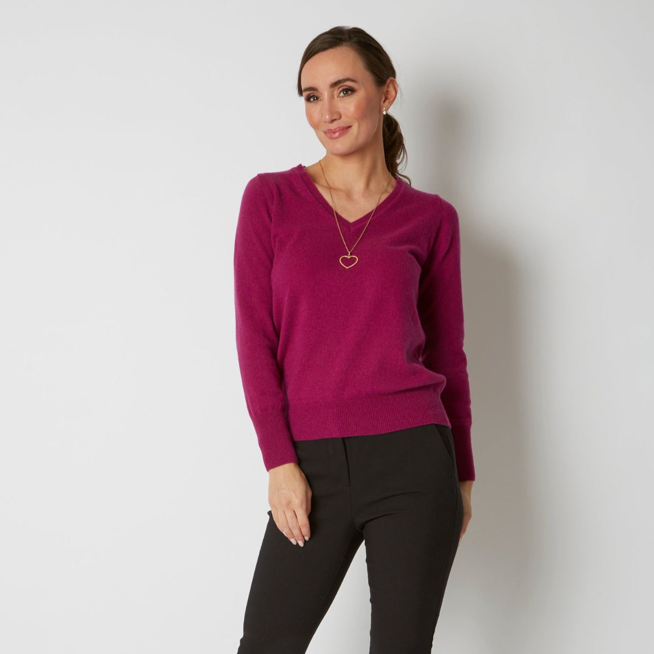 100% CASHMERE DEEP PURPLE V NECK