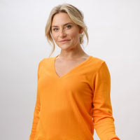 100% PIMA COTTON MANDARIN LONG SLEEVE V NECK