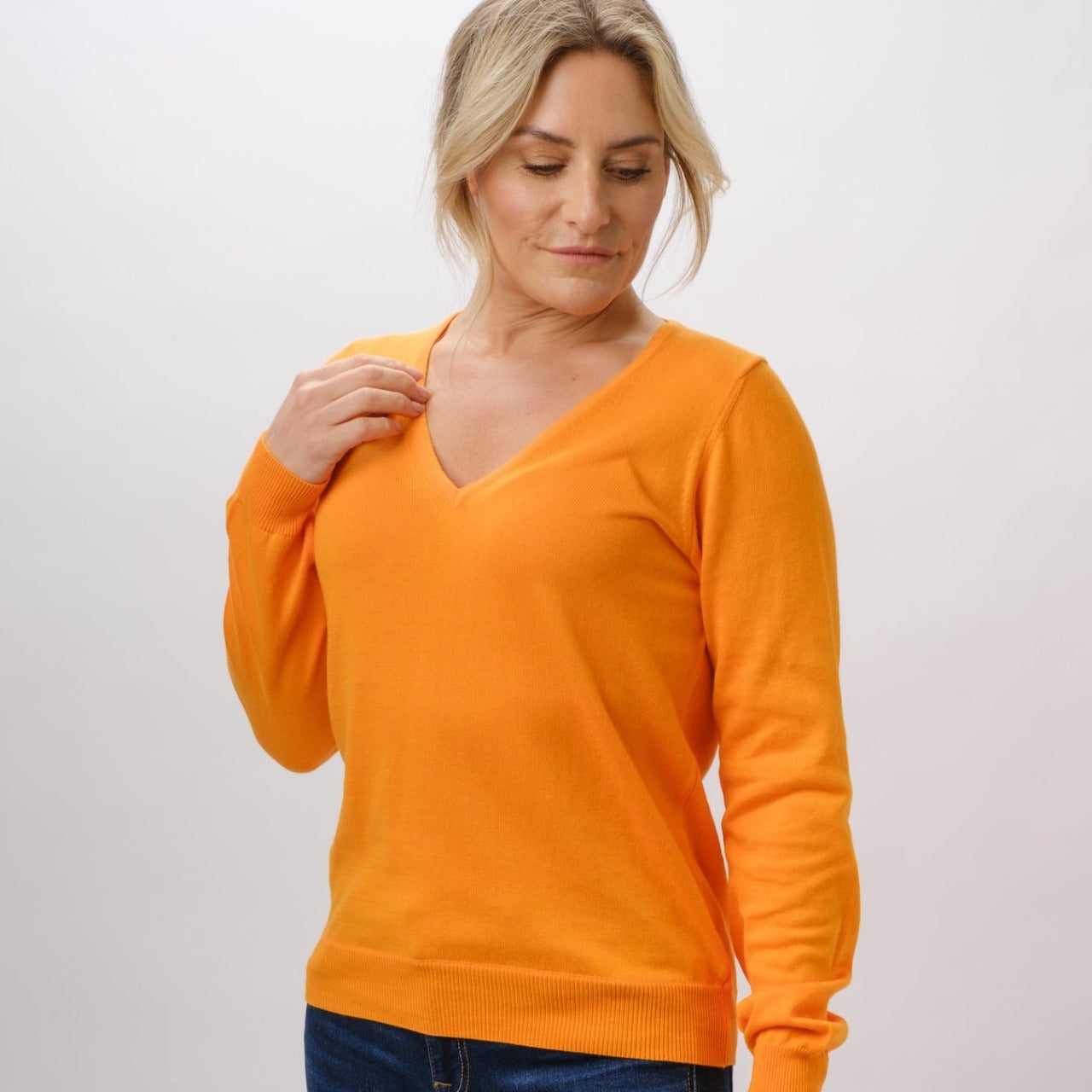 100% PIMA COTTON MANDARIN LONG SLEEVE V NECK