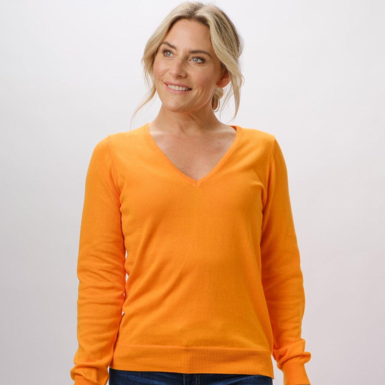 100% PIMA COTTON MANDARIN LONG SLEEVE V NECK