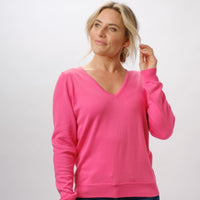 100% PIMA COTTON STRAWBERRY LONG SLEEVE V NECK