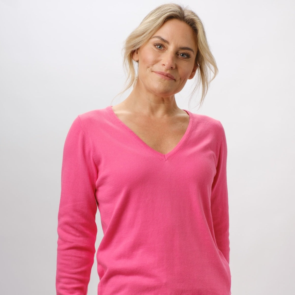 100% PIMA COTTON STRAWBERRY LONG SLEEVE V NECK