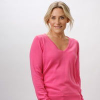 100% PIMA COTTON STRAWBERRY LONG SLEEVE V NECK