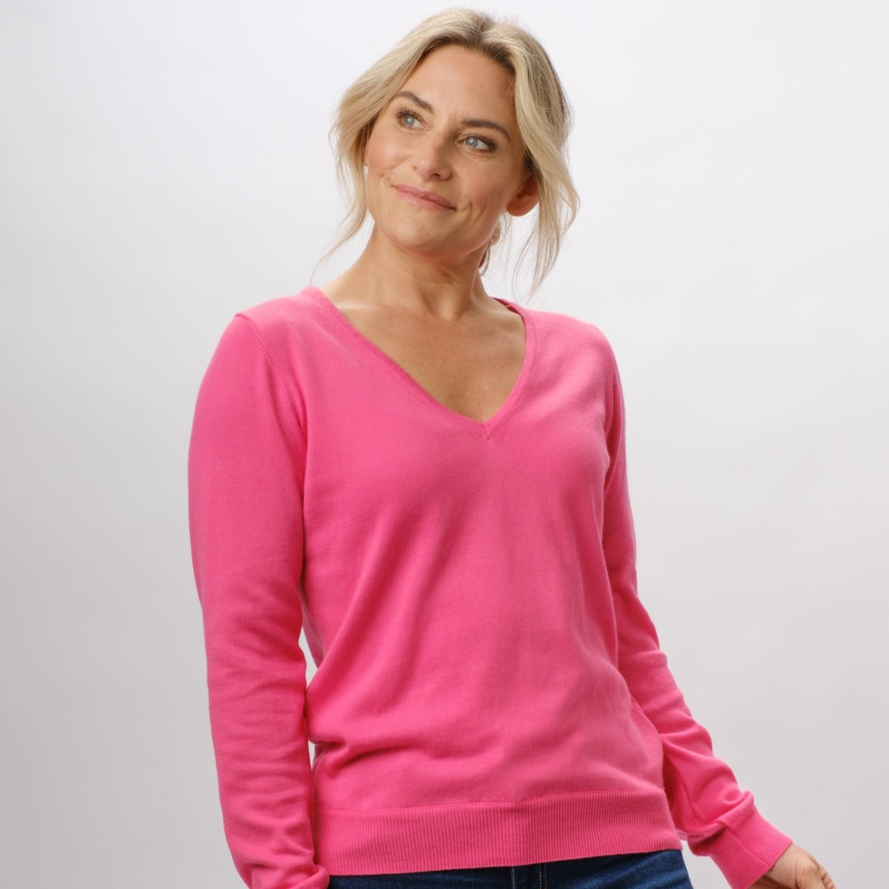 100% PIMA COTTON STRAWBERRY LONG SLEEVE V NECK