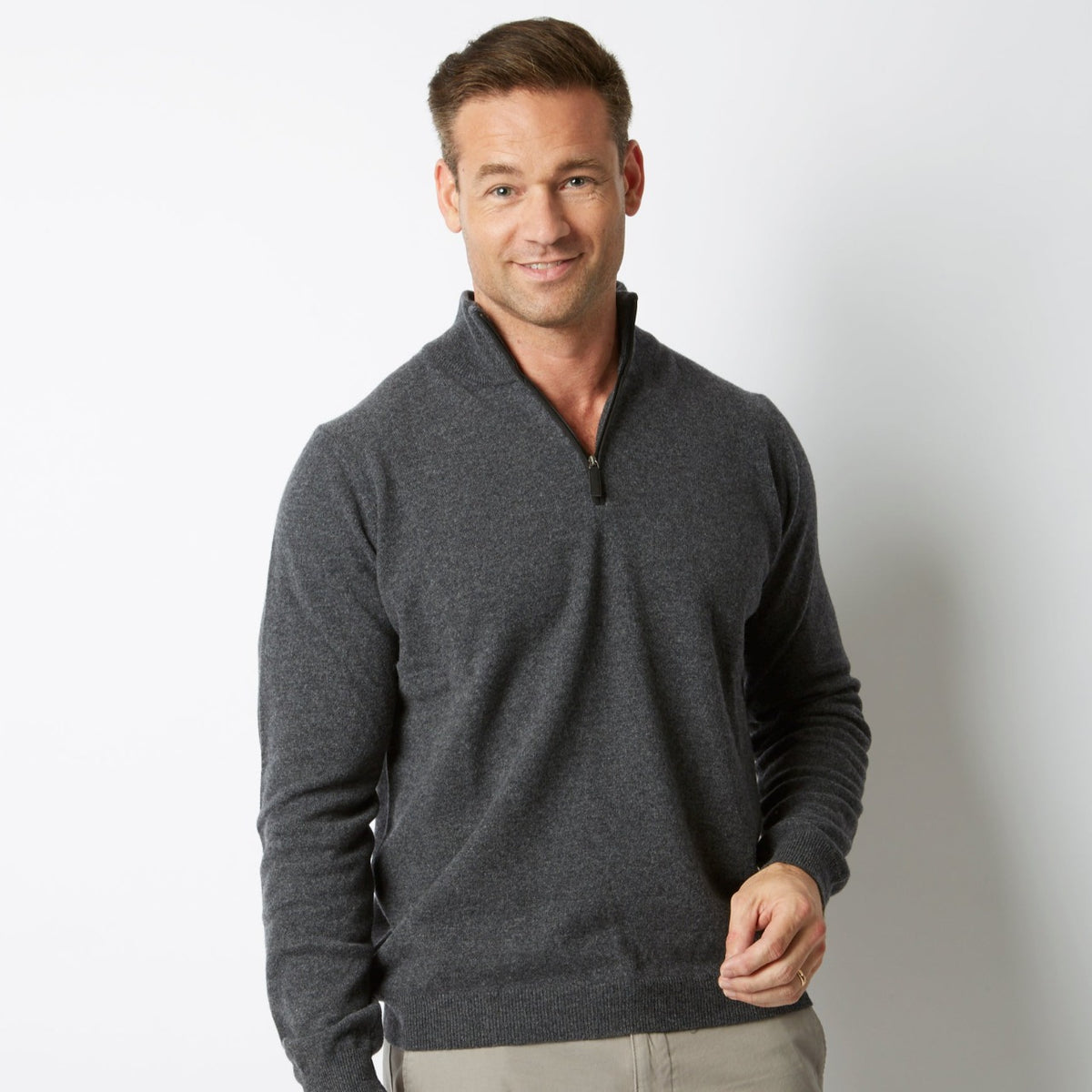 CASHMERE / MERINO CHARCOAL ALCANTARA HALF ZIP – Linea Azzurro