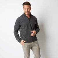 CHARCOAL CASHMERE MERINO WITH ALCANTARA HALF ZIP