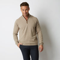 TOAST CASHMERE MERINO WITH ALCANTARA HALF ZIP