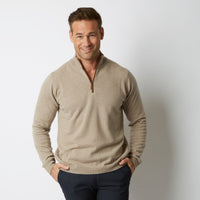 TOAST CASHMERE MERINO WITH ALCANTARA HALF ZIP
