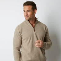TOAST CASHMERE MERINO WITH ALCANTARA HALF ZIP