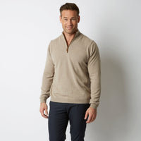 TOAST CASHMERE MERINO WITH ALCANTARA HALF ZIP