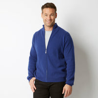 CASHMERE / MERINO AZZURRO BLUE RIB FULL ZIP