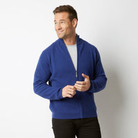 CASHMERE / MERINO AZZURRO BLUE RIB FULL ZIP