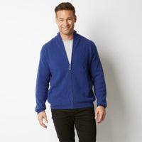 CASHMERE / MERINO AZZURRO BLUE RIB FULL ZIP