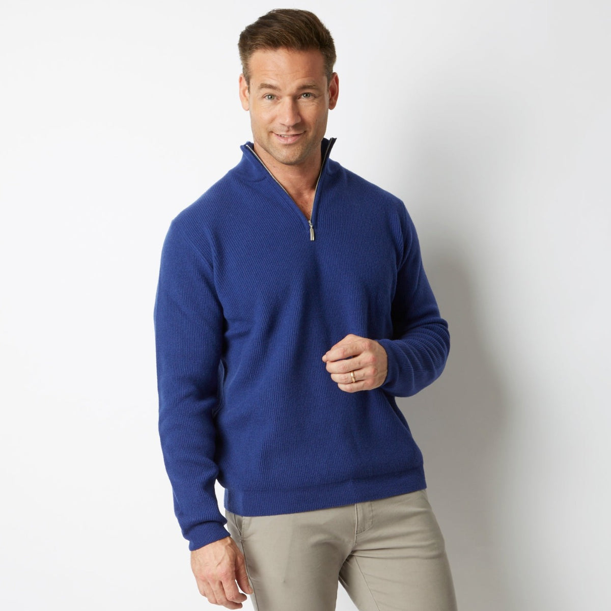 CASHMERE / MERINO AZZURRO BLUE RIB HALF ZIP