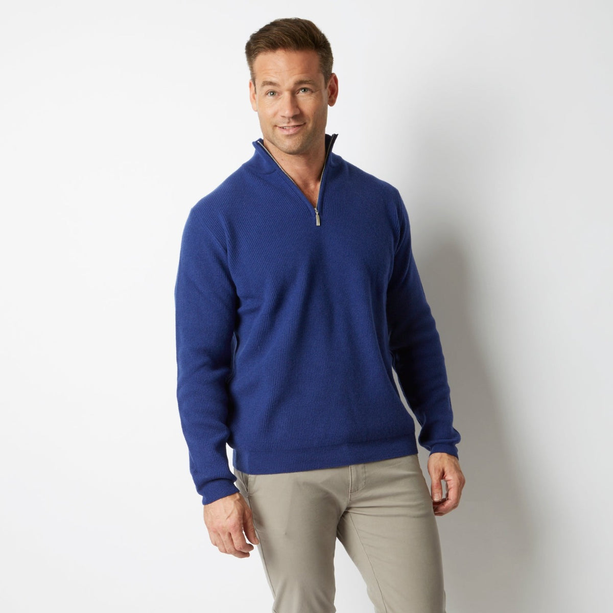 CASHMERE / MERINO AZZURRO BLUE RIB HALF ZIP