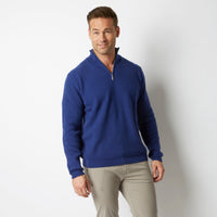 CASHMERE / MERINO AZZURRO BLUE RIB HALF ZIP