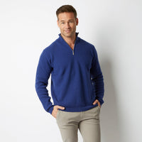 CASHMERE / MERINO AZZURRO BLUE RIB HALF ZIP
