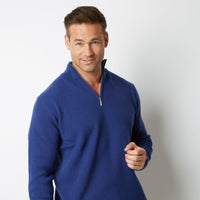 CASHMERE / MERINO AZZURRO BLUE RIB HALF ZIP