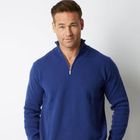 CASHMERE / MERINO AZZURRO BLUE RIB HALF ZIP