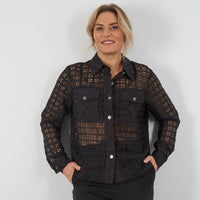 BLACK LACE TWO POCKET SHIRT