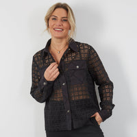 BLACK LACE TWO POCKET SHIRT