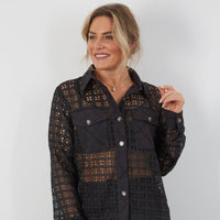 BLACK LACE TWO POCKET SHIRT