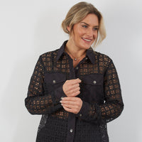 BLACK LACE TWO POCKET SHIRT