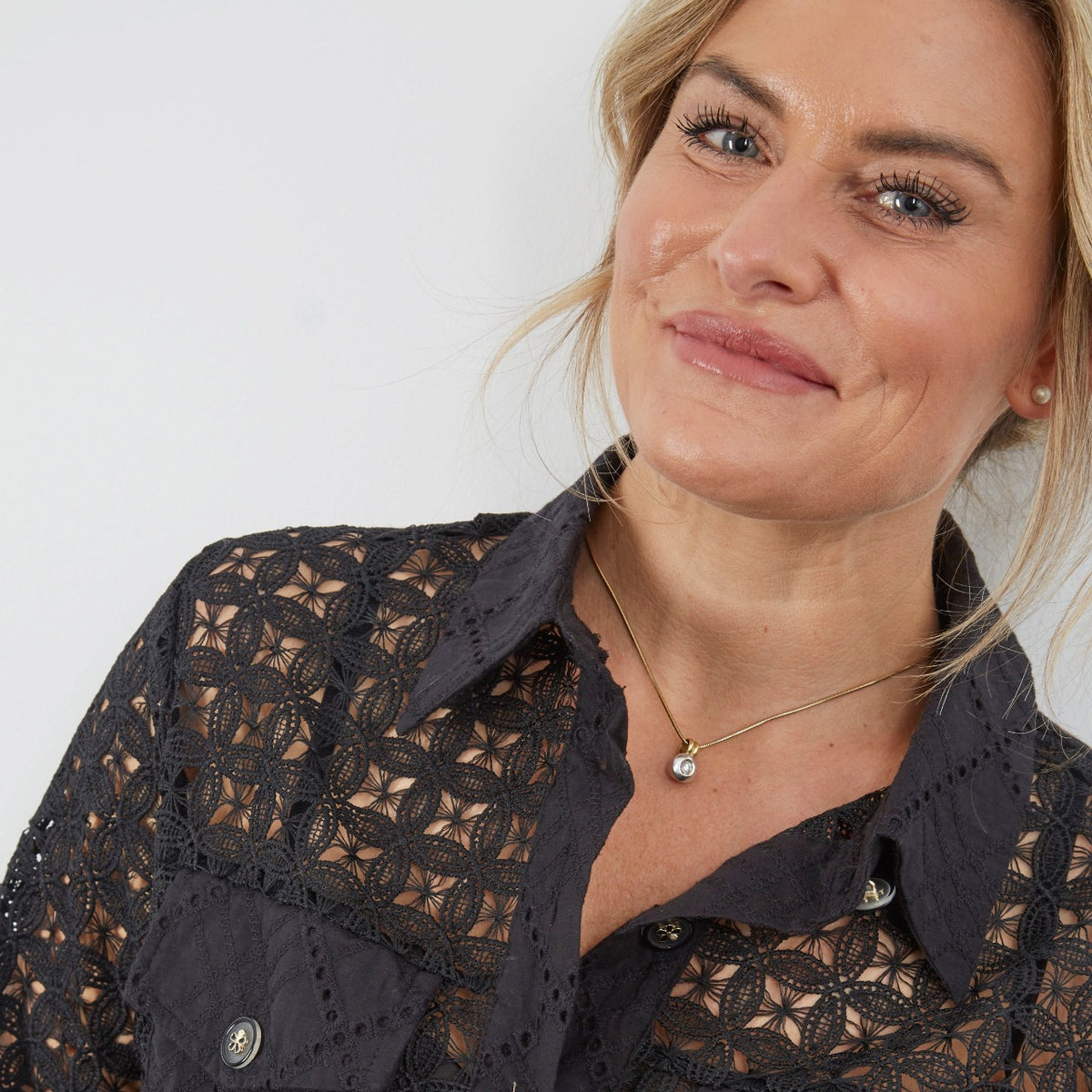 BLACK LACE TWO POCKET SHIRT