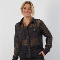 BLACK LACE TWO POCKET SHIRT