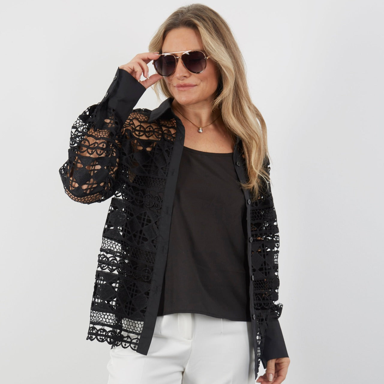 BLACK LACE SHIRT WITH CAMISOLE