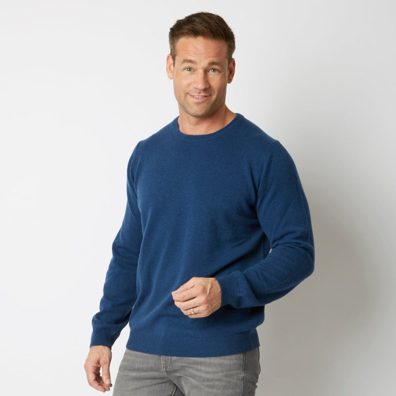 100% CASHMERE BLUE MARL CREW