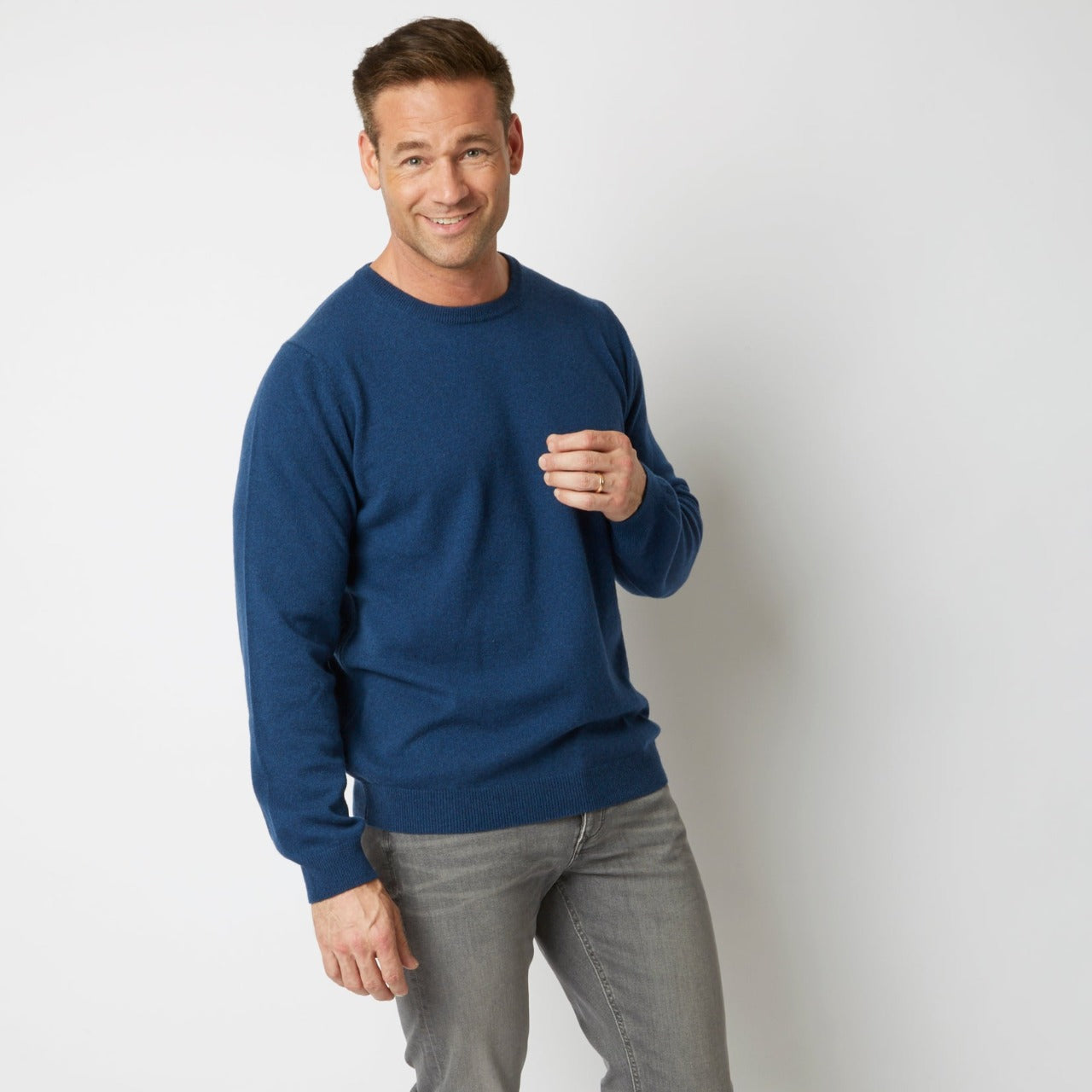 100% CASHMERE BLUE MARL CREW