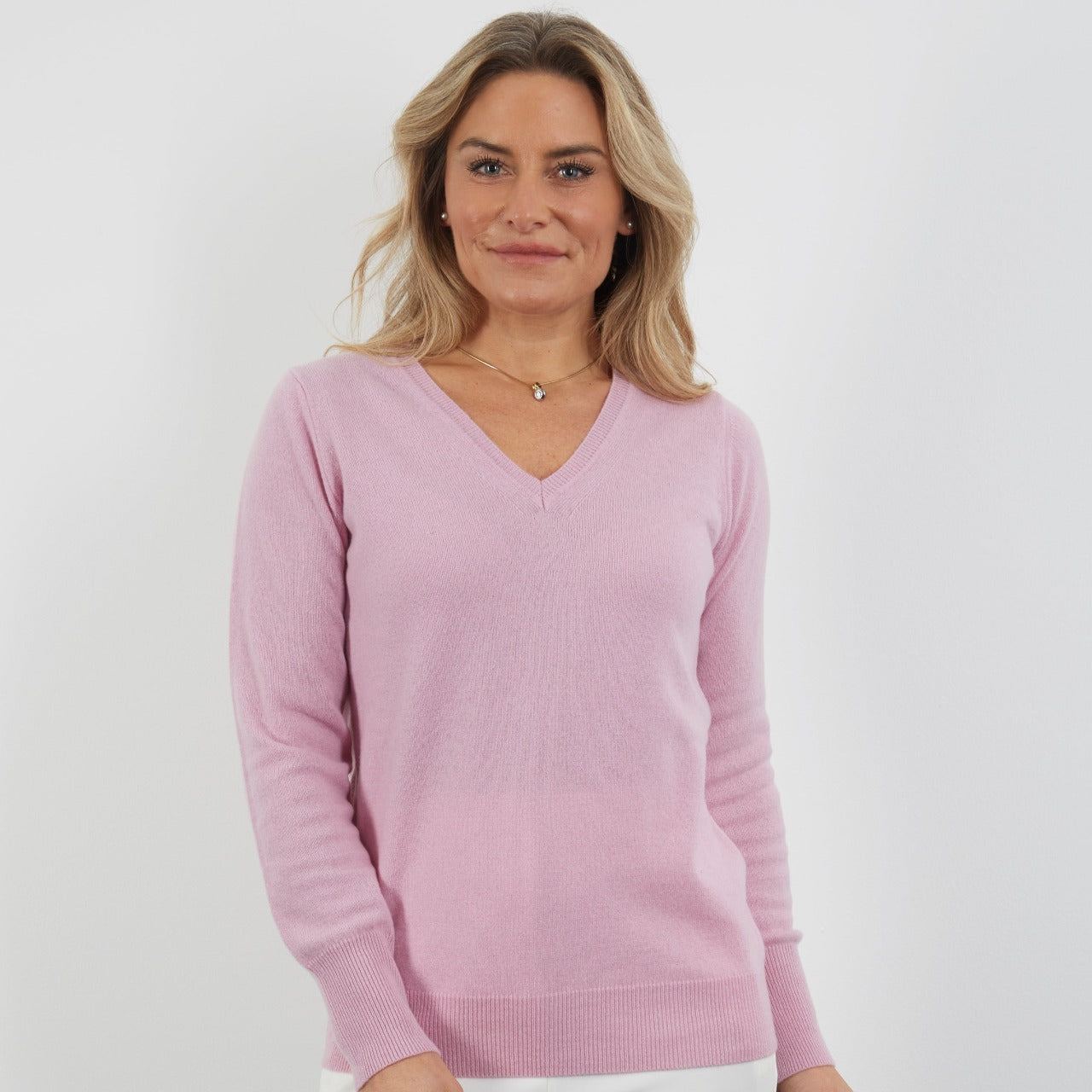 100% CASHMERE BLUSH PINK V NECK