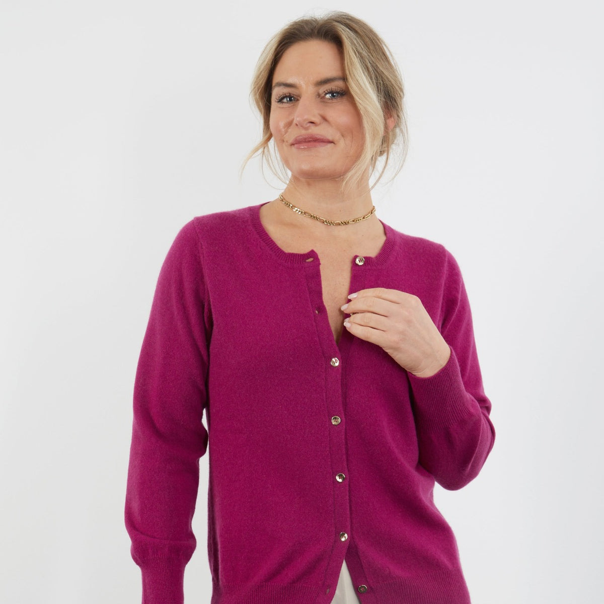 100% CASHMERE DEEP PURPLE BUTTON THROUGH CARDIGAN