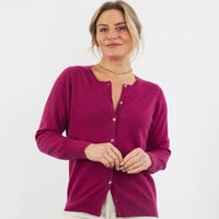 100% CASHMERE DEEP PURPLE BUTTON THROUGH CARDIGAN