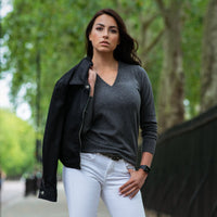 100% CASHMERE CHARCOAL V NECK