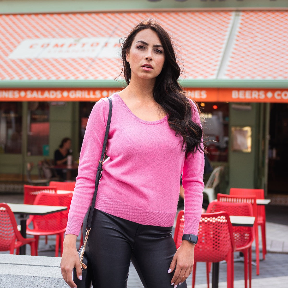 100% CASHMERE PINK SCOOP NECK