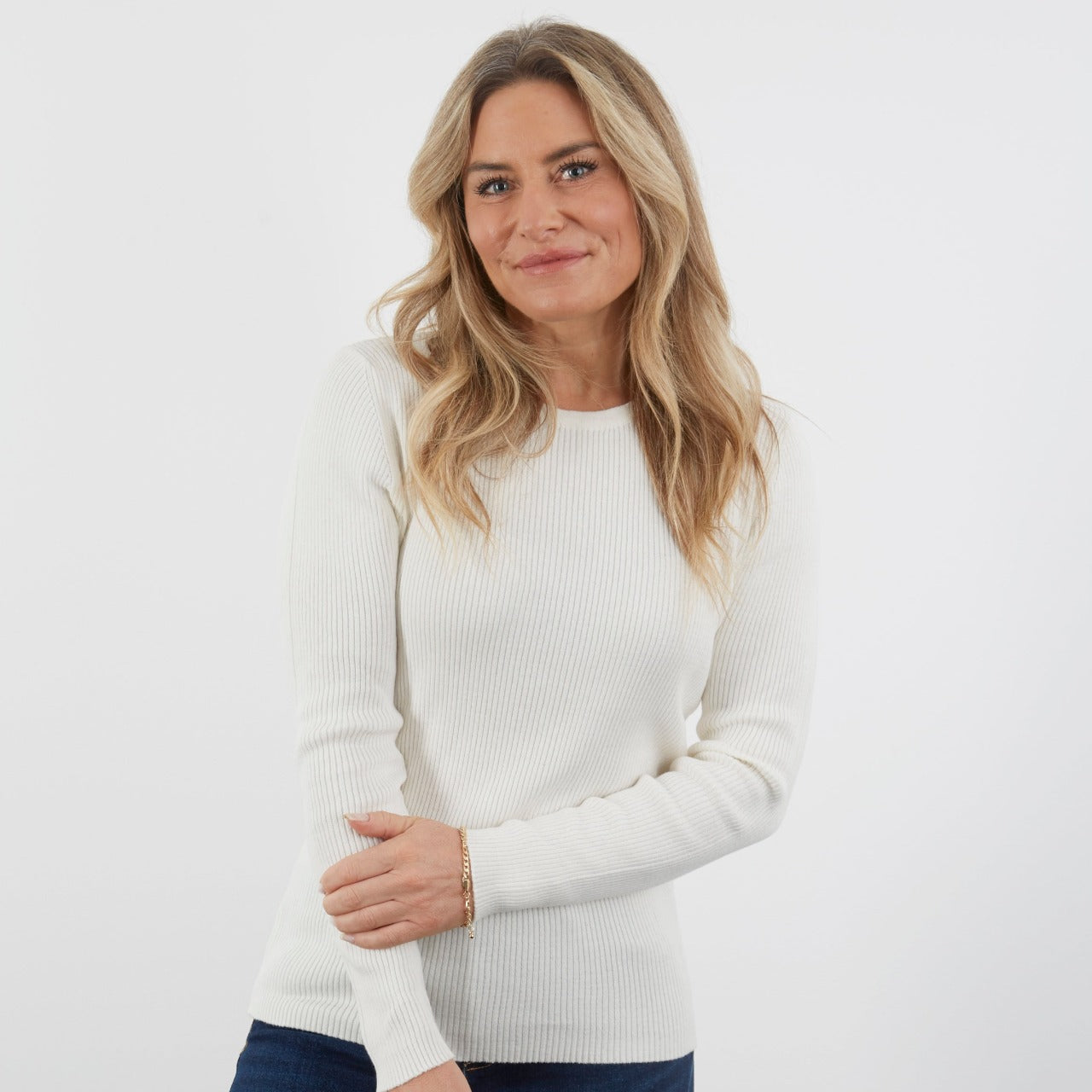 CASHMERE / COTTON ECRU RIB CREW