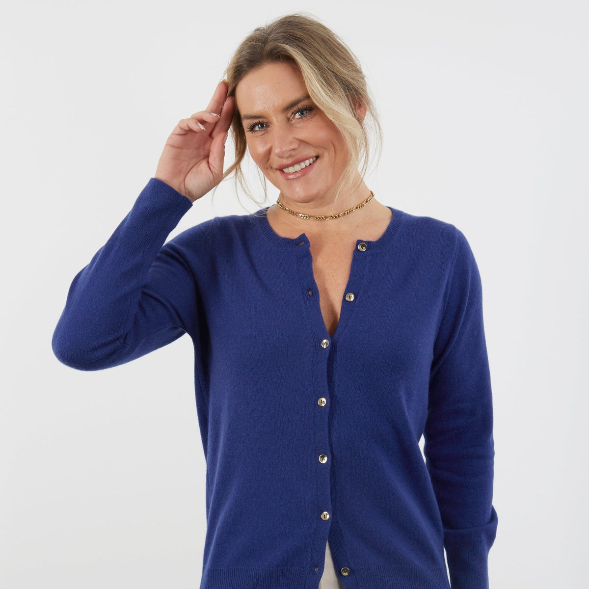 100% CASHMERE FRENCH NAVY BUTTON THROUGH CARDIGAN