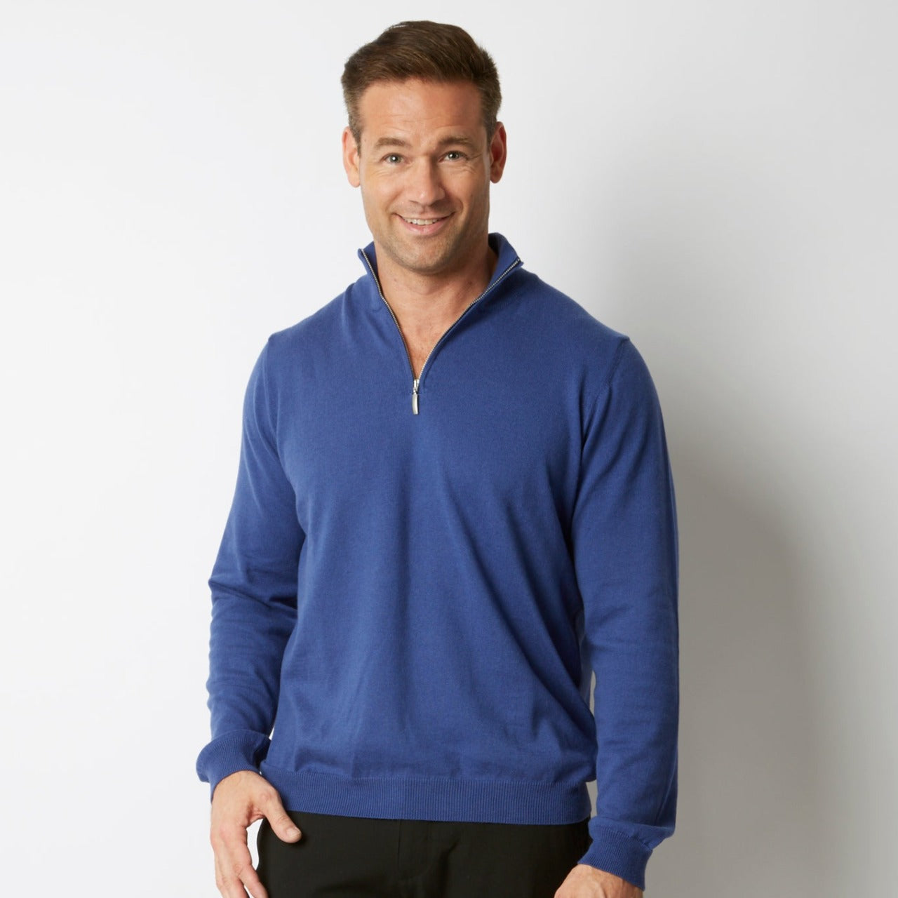 COTTON / CASHMERE FRENCH NAVY HALF ZIP