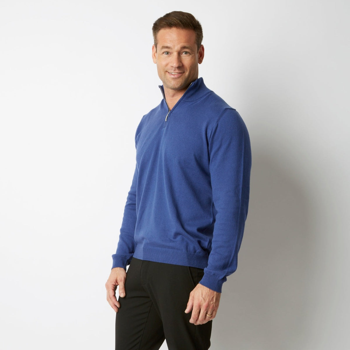 CASHMERE / COTTON FRENCH NAVY HALF ZIP