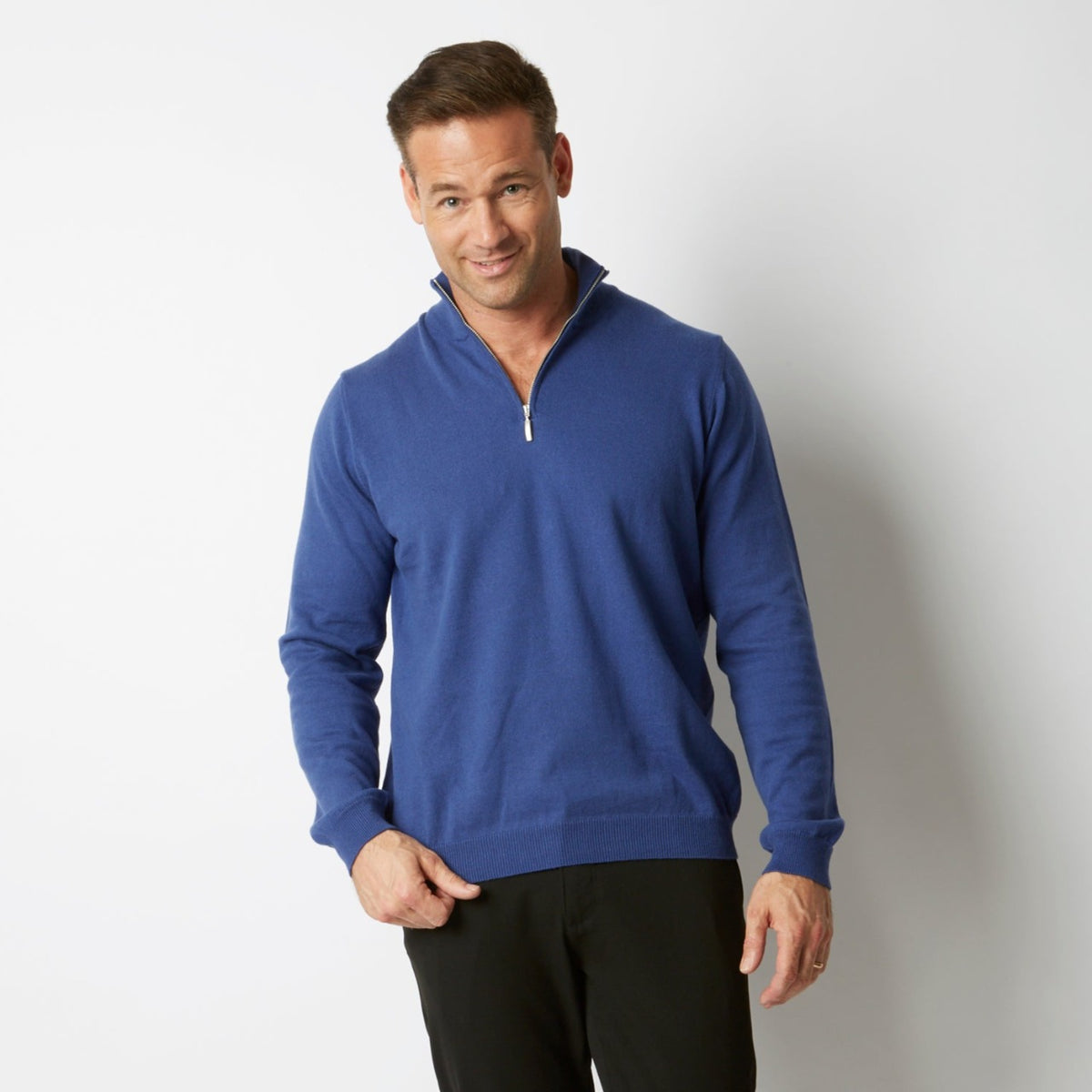 CASHMERE / COTTON FRENCH NAVY HALF ZIP