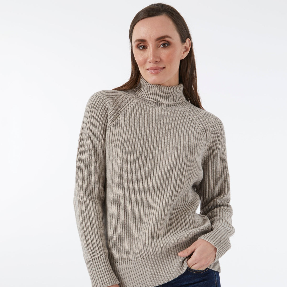 CASHMERE / COTTON PALE GREY RIB ROLL