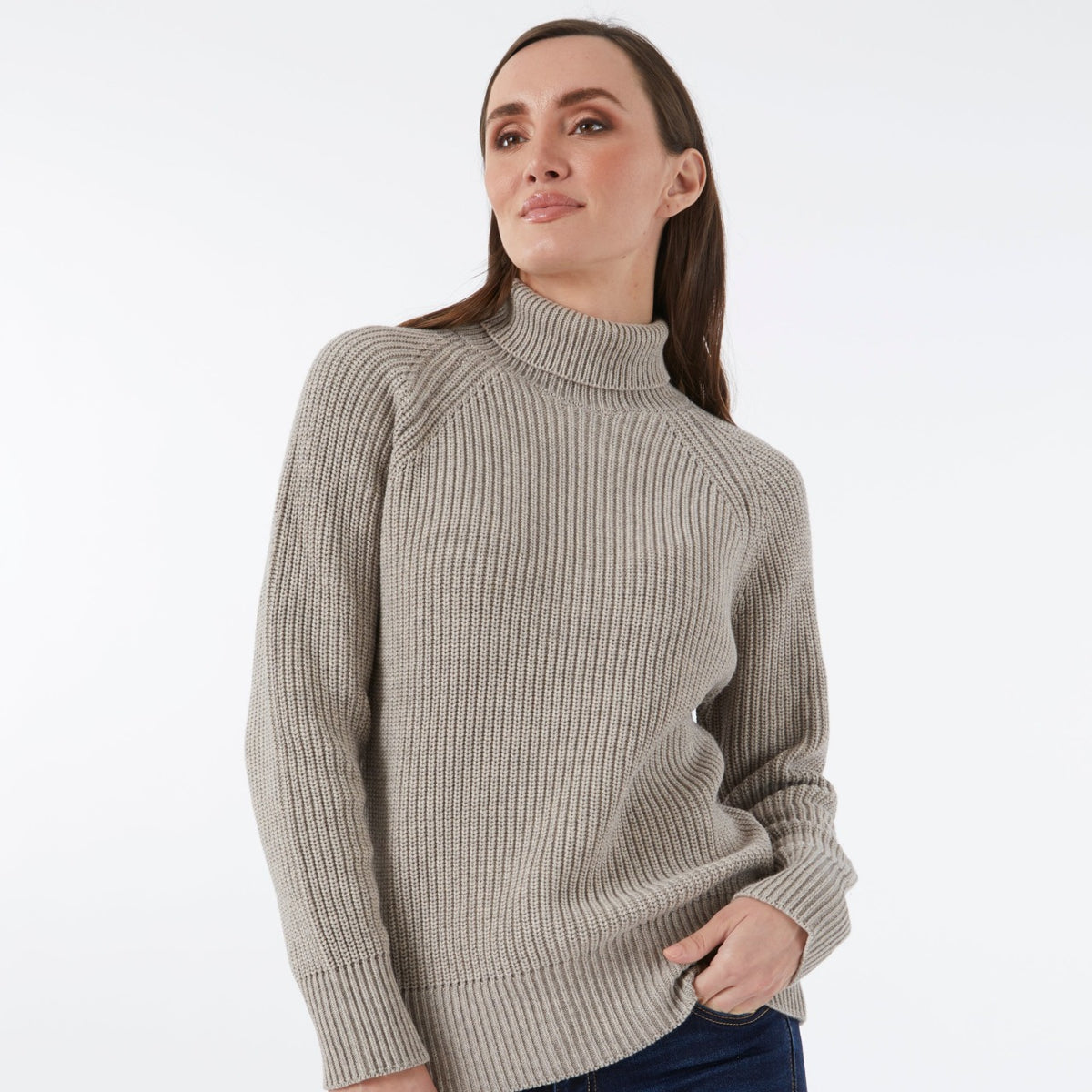 CASHMERE / COTTON PALE GREY RIB ROLL