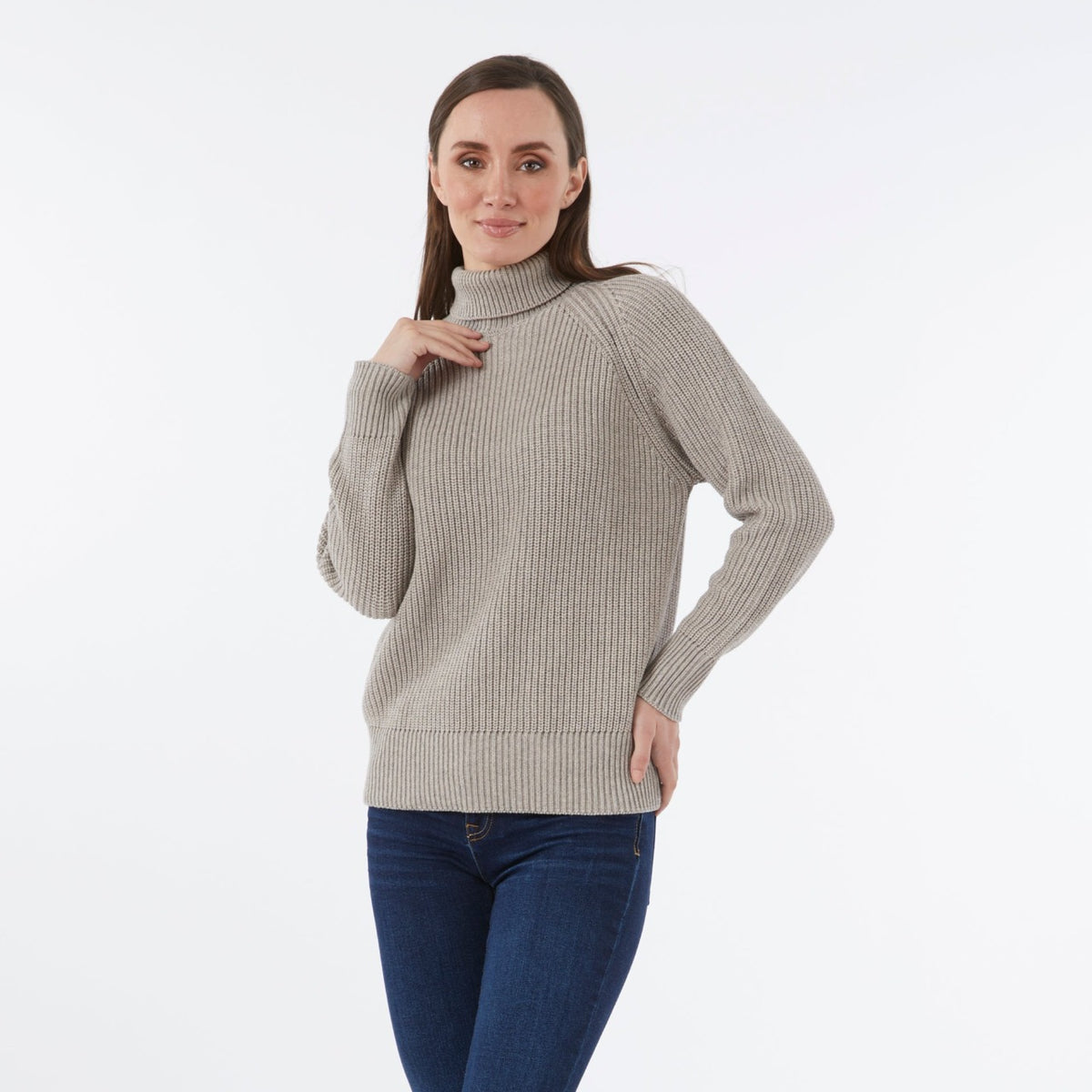 CASHMERE / COTTON PALE GREY RIB ROLL