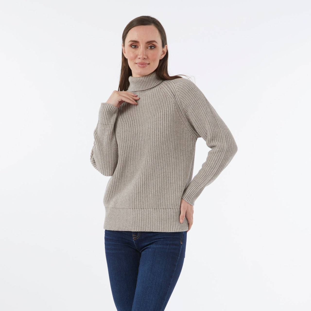 CASHMERE / COTTON PALE GREY RIB ROLL