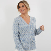 100% SUPERFIRNE MERINO SKY BLUE CARDIGAN